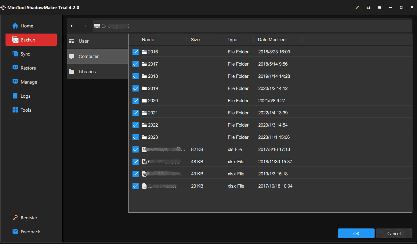 pilih file Excel untuk cadangan