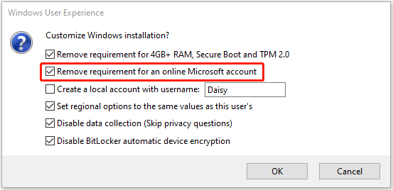 centang Hapus persyaratan untuk akun Microsoft online