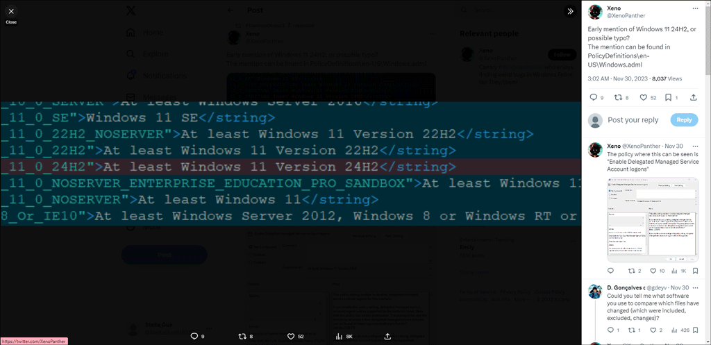 Referensi Windows 11 Versi 24H2 diposting oleh Xeno di X (sebelumnya dikenal sebagai Twitter)