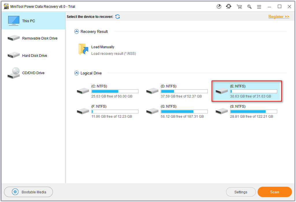 select the drive to recover deleted files