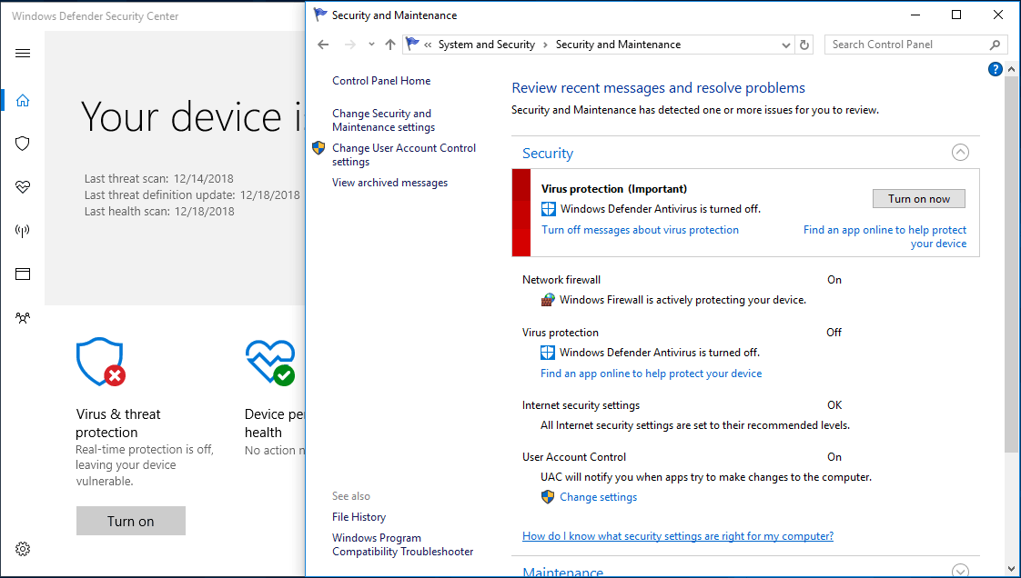 windows 10 virus protection keeps turning off