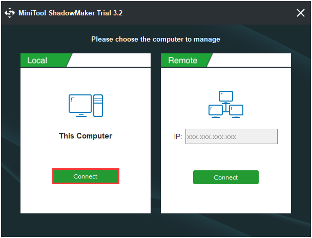 choose this computer to manage and enter the main interface