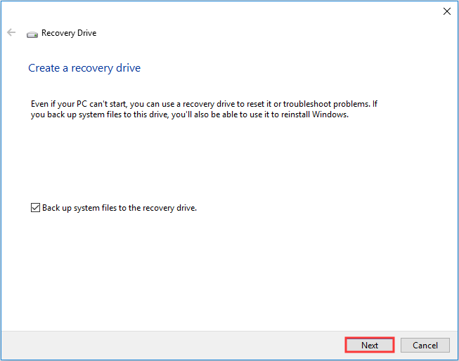 open the Windows 10 Recovery Drive feature