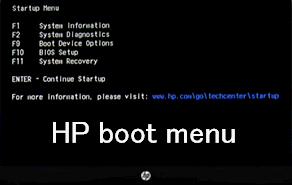 HP:n käynnistysvalikko