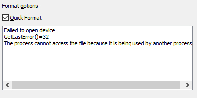 FAT32 Format failed to open device GetLastError()=32