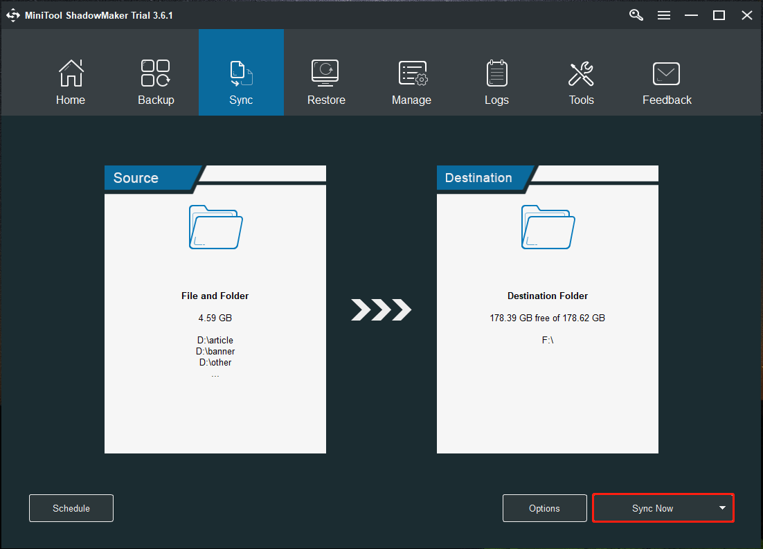 sync files with MiniTool ShadowMaker