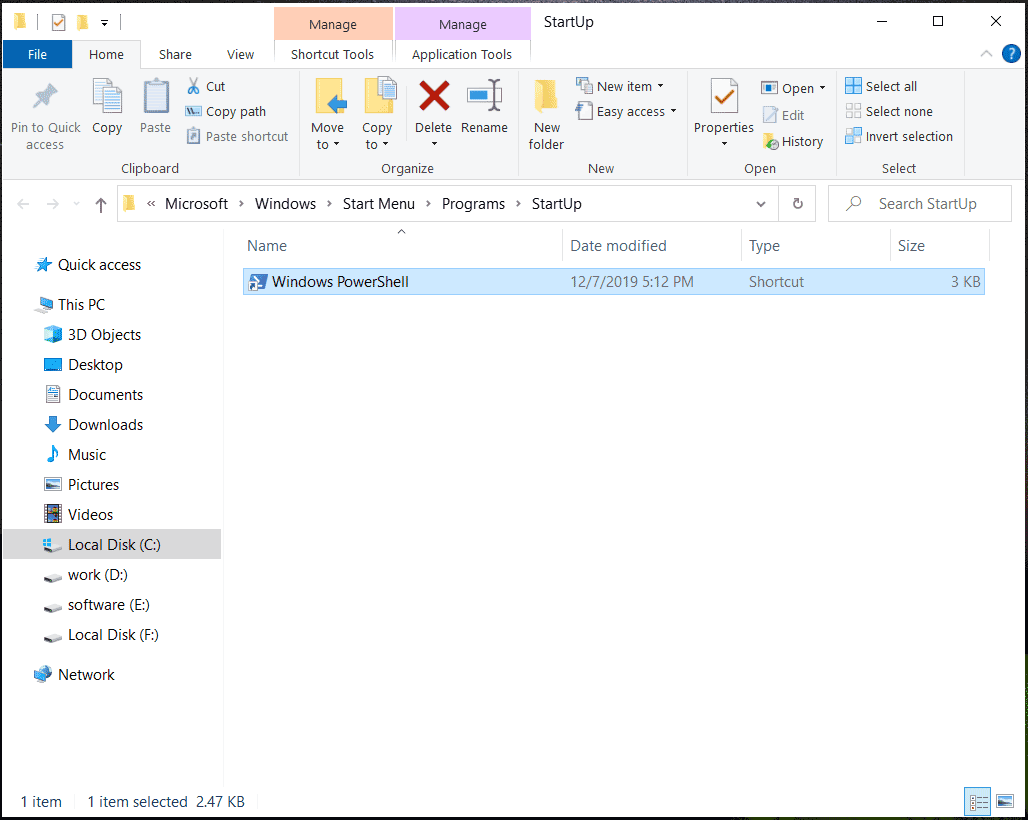 delete Windows PowerShell from Startup folder