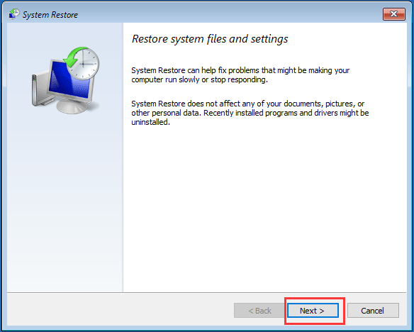 restore system via a restore point