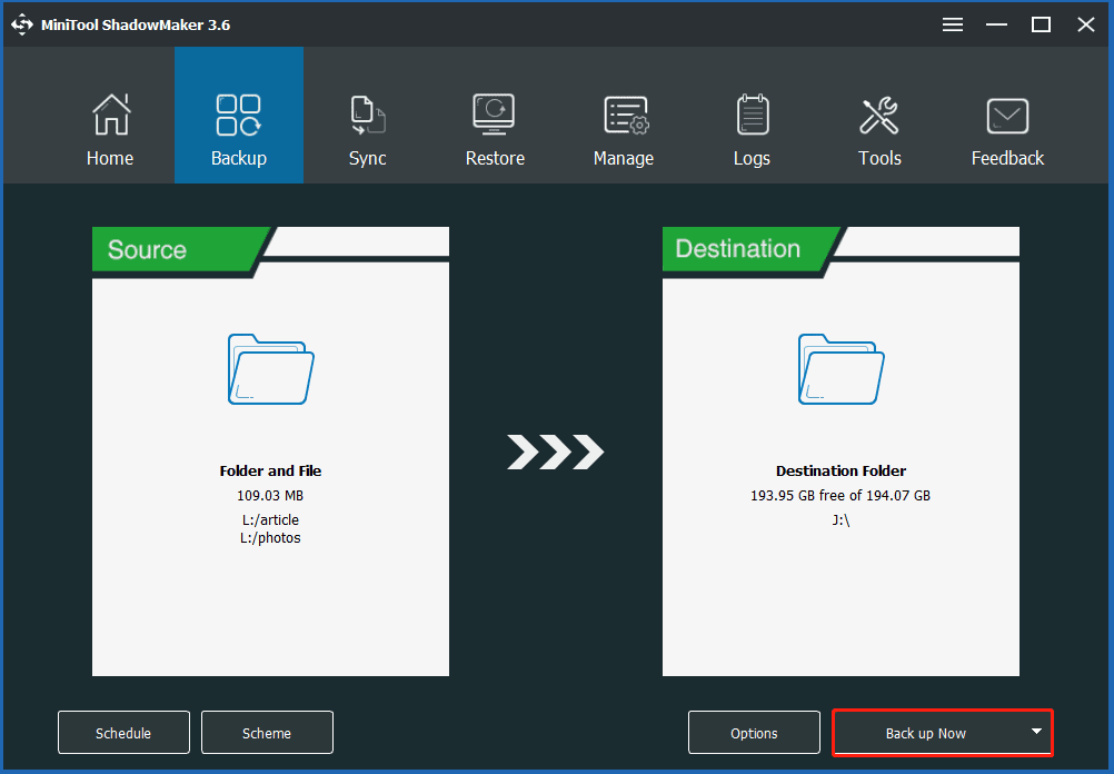 MiniTool ShadowMaker back up data