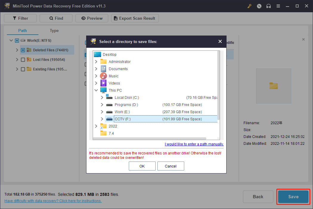 minitool data recovery find file after scan
