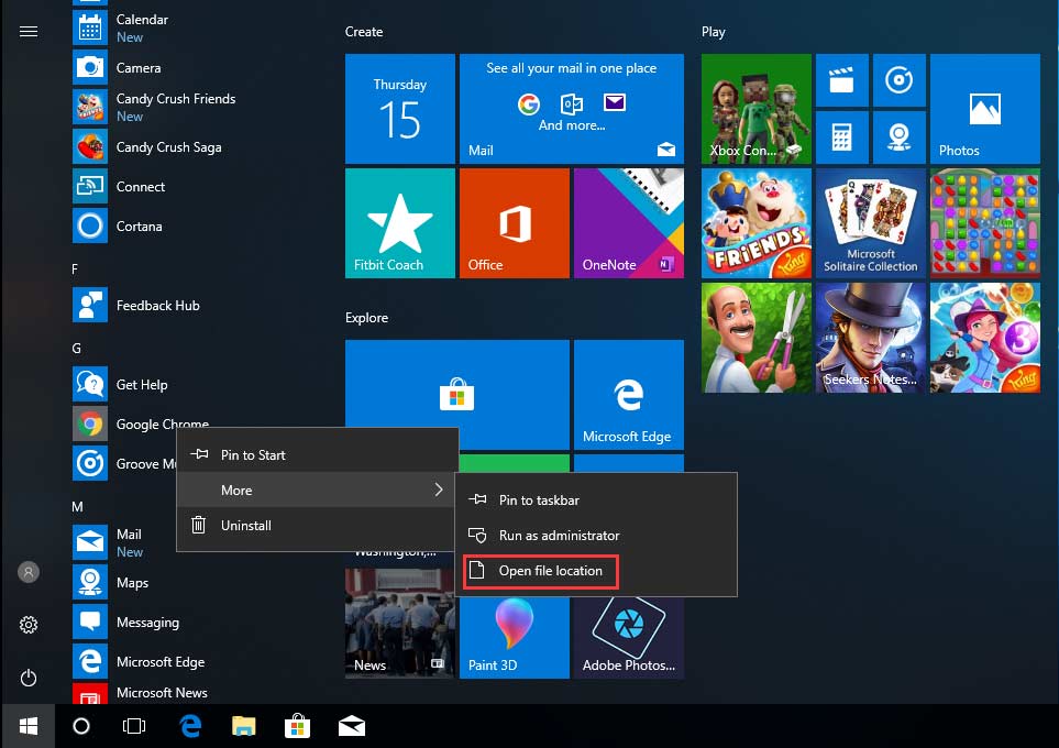 add windows 10 app shortcut to desktop