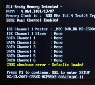 Dell Zino: CMOS checksum error, F2 to Run SETUP, F1 to load