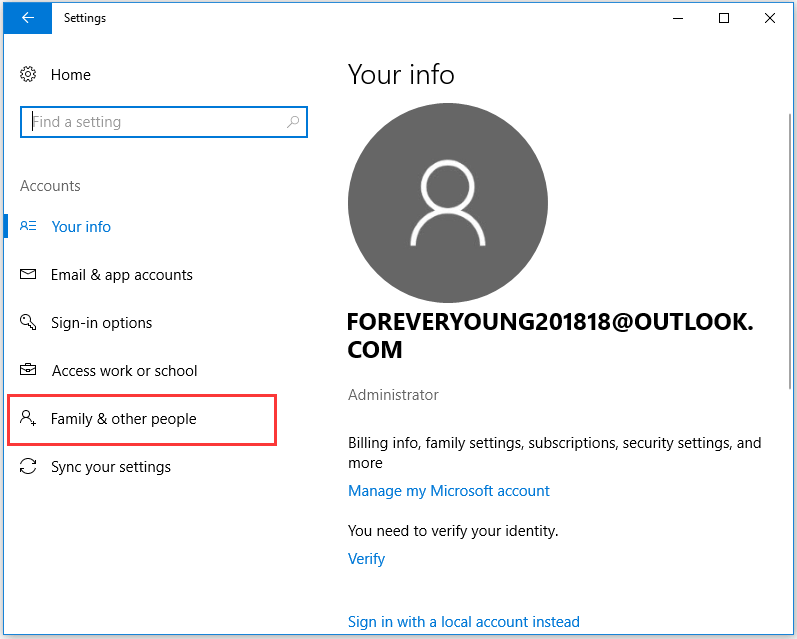 remove account windows 10