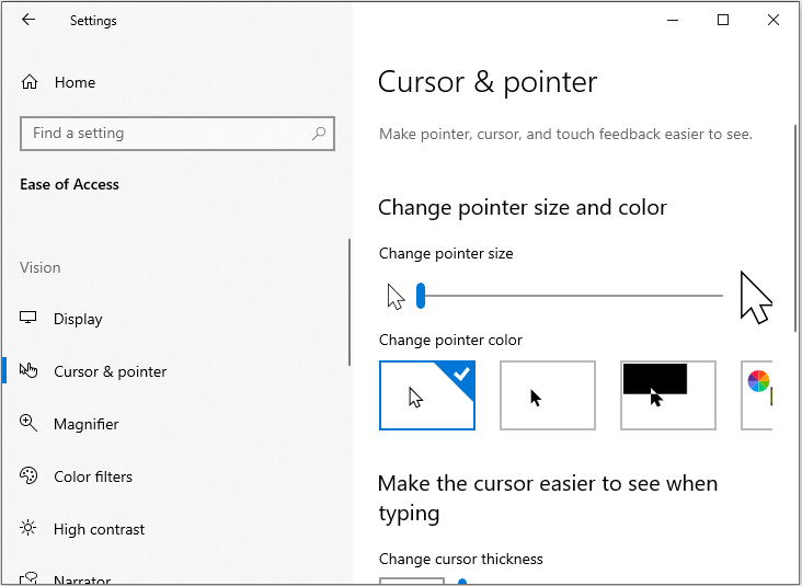how to change the color of my cursor in windows 10