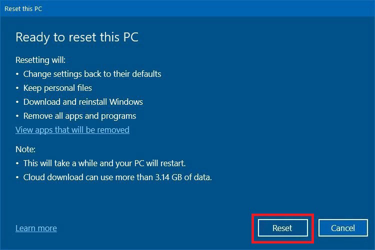 how to reset a pc