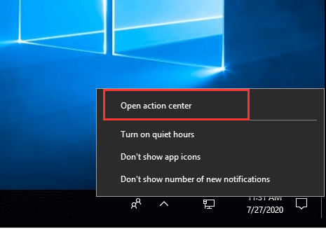 open action center not working