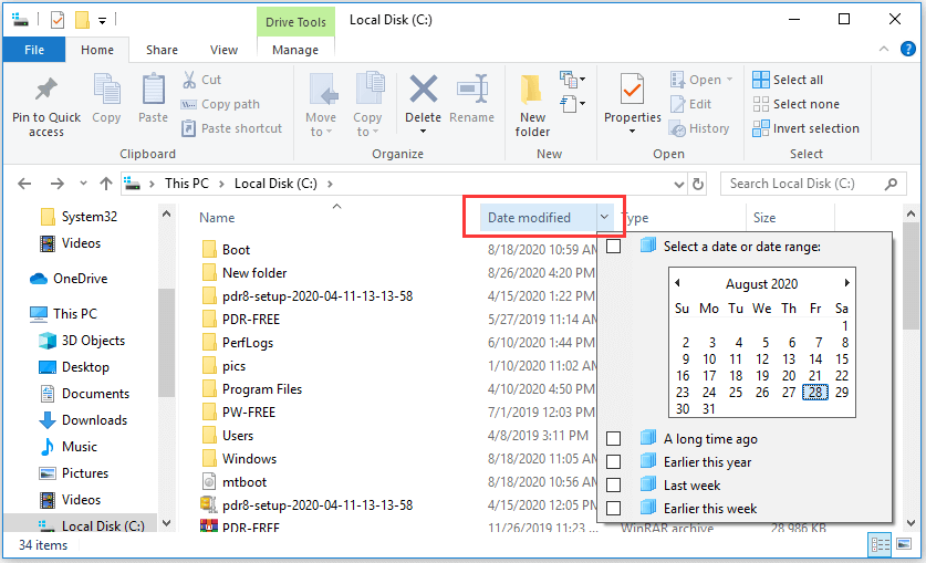 find files by date in windows 10