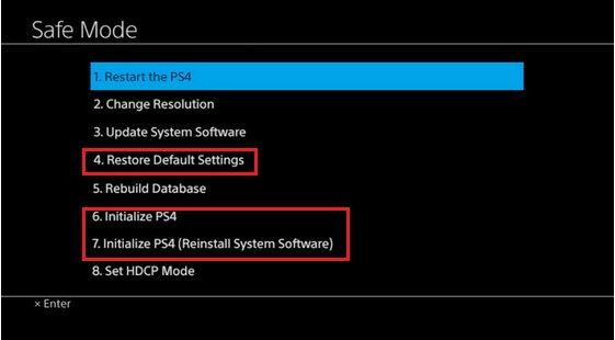will safe mode ps4 restore default settings turn off hdr