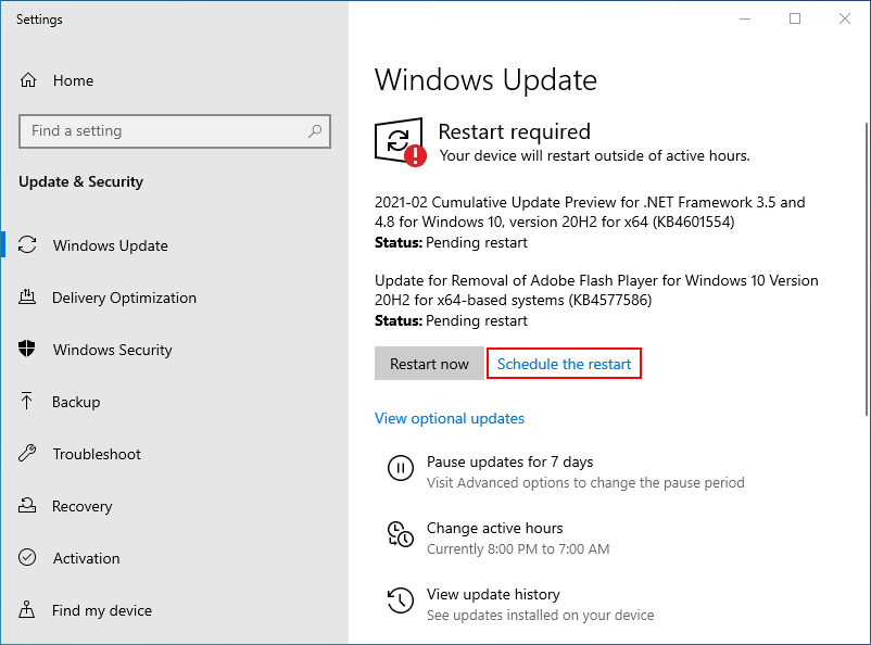 Turn Off Auto Restart Windows 10 For Updates During Active Hours - MiniTool