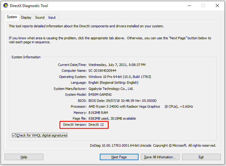 how to check direct x version